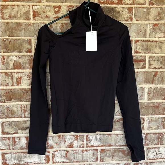 Helmut Lang Black Asymmetrical Cut Out Bodysuit - Picture 2 of 8